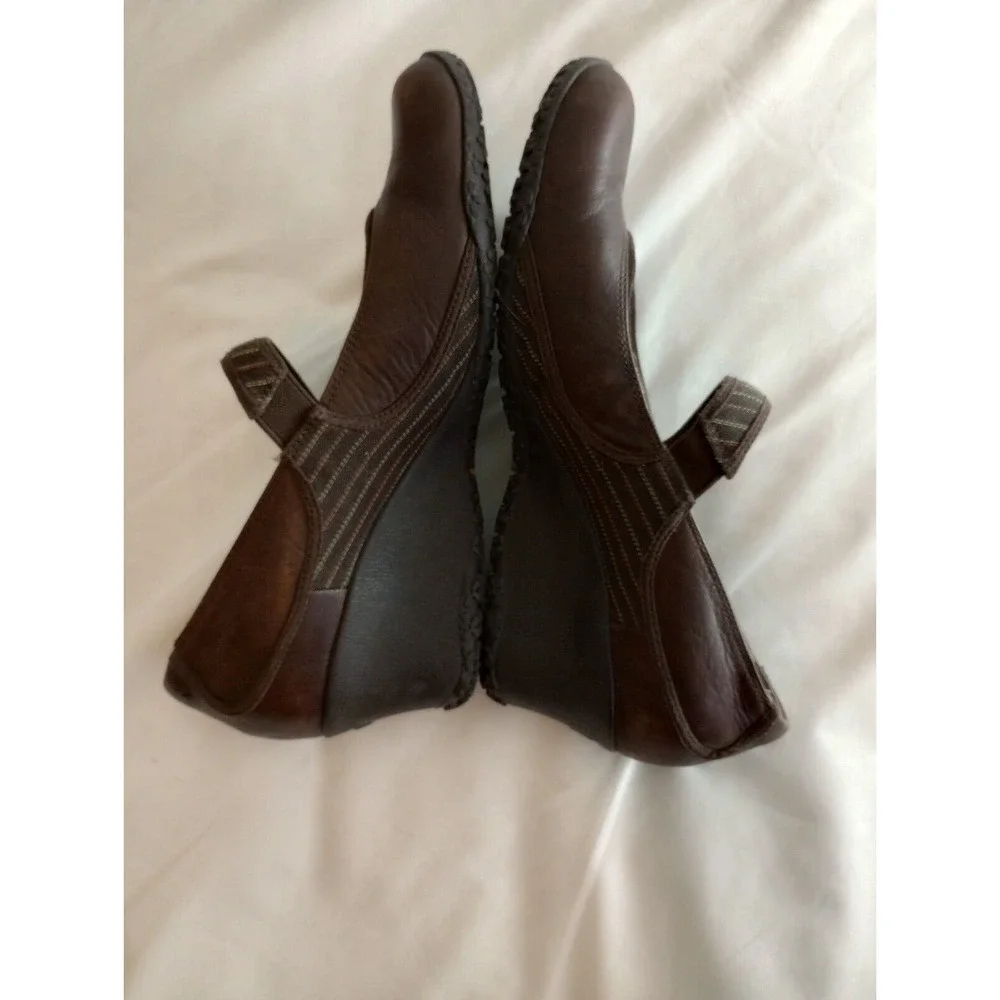 Merrell Poppy Roast Brown Leather Mary Jane Wedge Heel Shoes Vibram‎ Women's 10